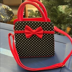 Polka Dot Bow Handbag - Red and Black